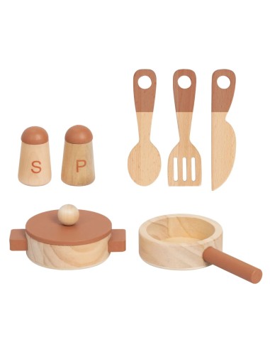 TOOKY TOY wooden beige kitchen for children - 10-piece set