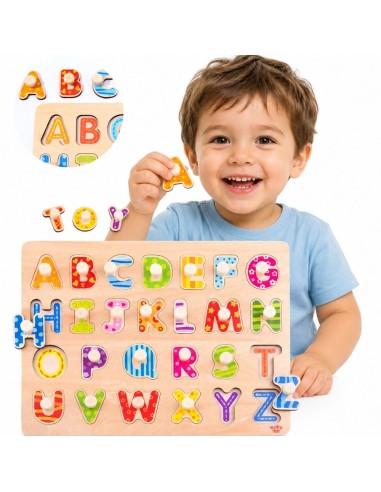 Wooden Alphabet Puzzle with Handles Tooky Toy - Learning and Play
