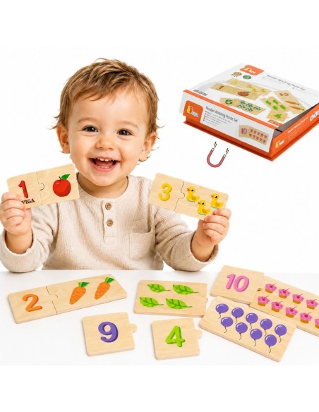 VIGA Wooden Puzzle Matching Numbers - Montessori Puzzle