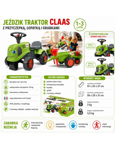 FALK Baby Claas grüner Traktor mit Anhänger für Kinder ab 1 Jahr