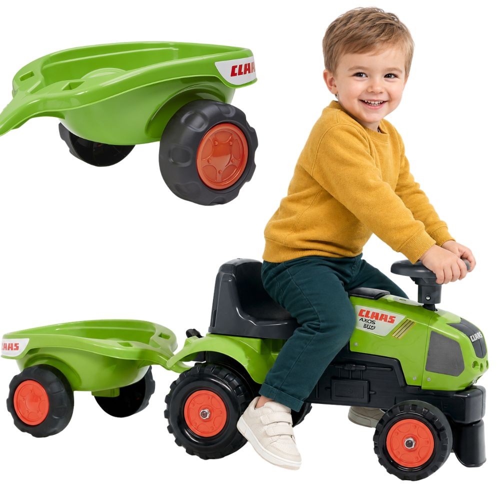 FALK Baby Claas Axos 310 grön traktor med släp från 1 år