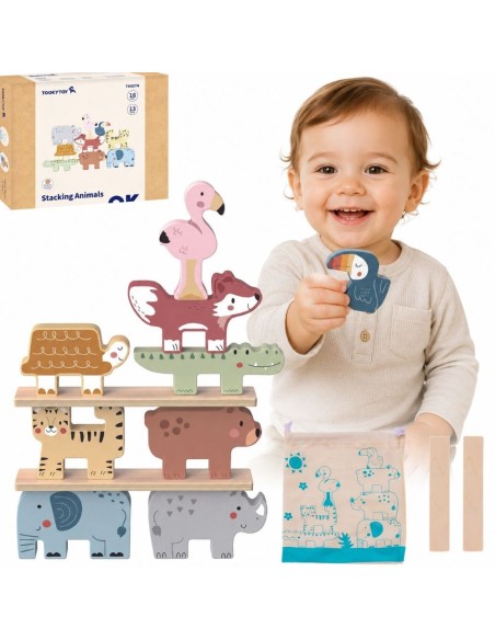Wooden Animal Blocks Montessori TOOKY TOY - 9 pcs.