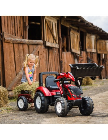 FALK Valtra Bordowy Traktor mit Anhänger und Schaufel für 3+ Jahre