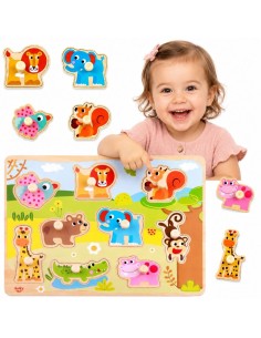 TOOKY TOY Wooden Puzzle with Animals - 9-piece Puzzle