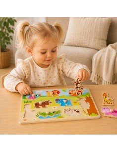 TOOKY TOY Wooden Puzzle with Animals - 9-piece Puzzle 2