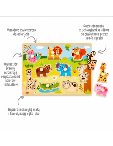 TOOKY TOY Wooden Puzzle with Animals - 9-piece Puzzle