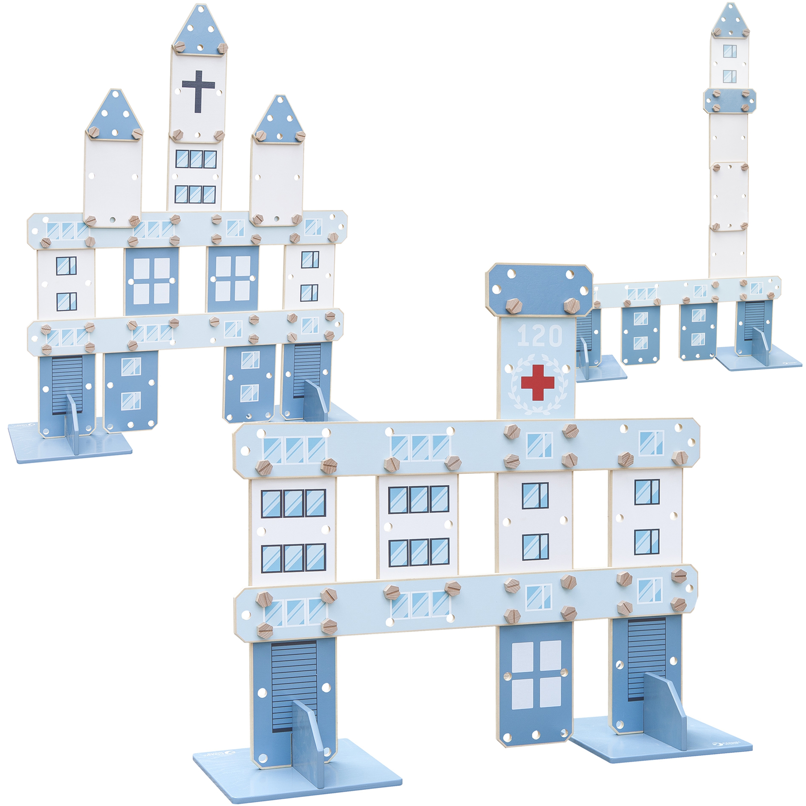 Ogromne klocki konstrukcyjne drewniane zestaw szpital kościół wieża 97 el.