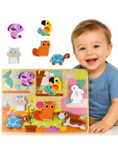 Holz-Puzzles Montessori TOOKY TOY – Tiere im Haus