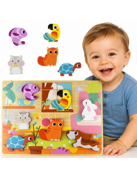 Holz-Puzzles Montessori TOOKY TOY – Tiere im Haus