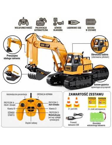 WOOPIE Large Remote Controlled Excavator on Tracks 7 Functions Sound + Acc.