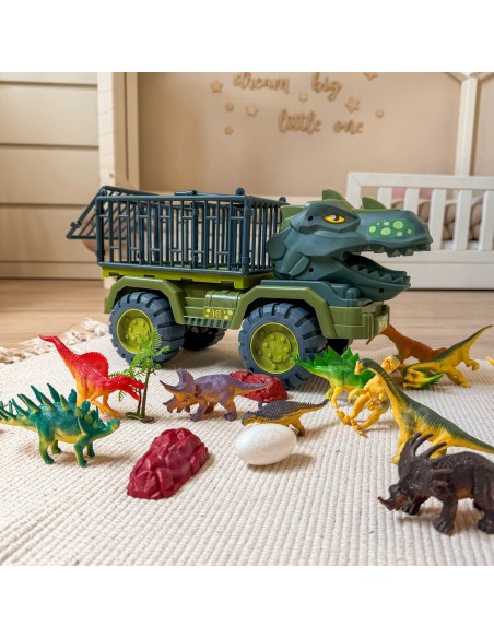 Dinozaurų sunkvežimis T‑Rex su figūrėlėmis – dinozaurų transporteris Woopie