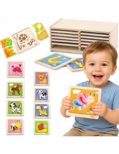 VIGA Wooden Puzzle 12 Boards in a Stand - Educational Fun