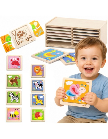 VIGA Wooden Puzzle 12 Boards in a Stand - Educational Fun