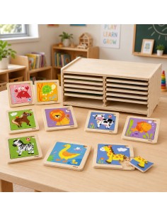 VIGA Wooden Puzzle 12 Boards in a Stand - Educational Fun 2