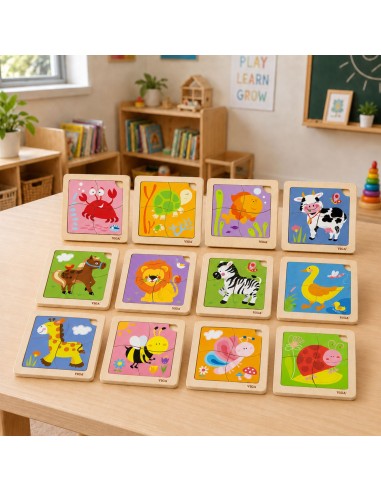 VIGA Holzpuzzle 12 Tafeln im Ständer – pädagogischer Spielspaß