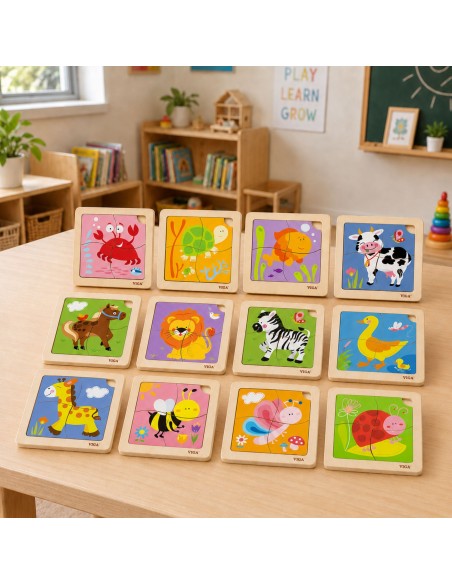 VIGA Wooden Puzzle 12 Boards in a Stand - Educational Fun