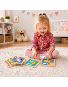 VIGA Holzpuzzle 12 Tafeln im Ständer – pädagogischer Spielspaß 2