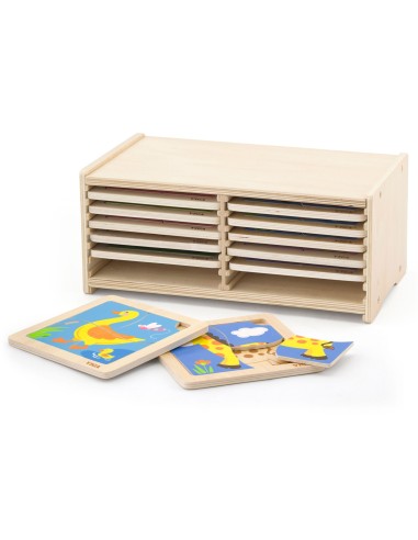 VIGA Wooden Puzzle 12 Boards in a Stand - Educational Fun