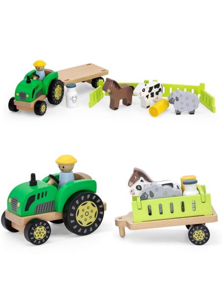 VIGA Holztraktor mit Tieren - Bauernhof und Gehöft