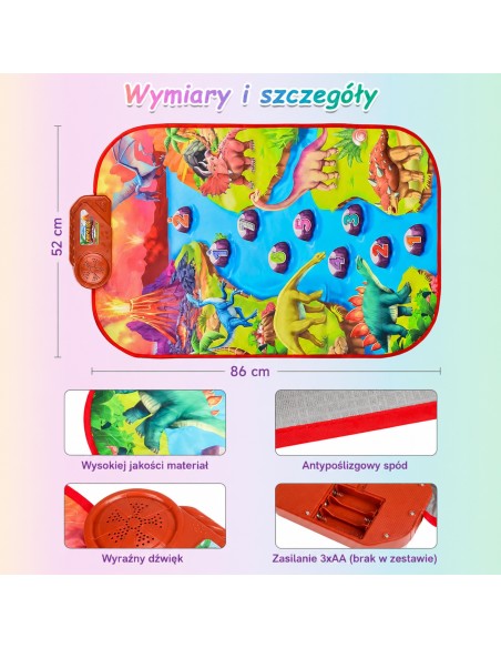 Duża Mata Muzyczna Pianino XL Dinozaury - Interaktywna zabawa