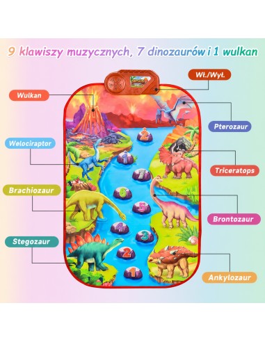 Duża Mata Muzyczna Pianino XL Dinozaury - Interaktywna zabawa
