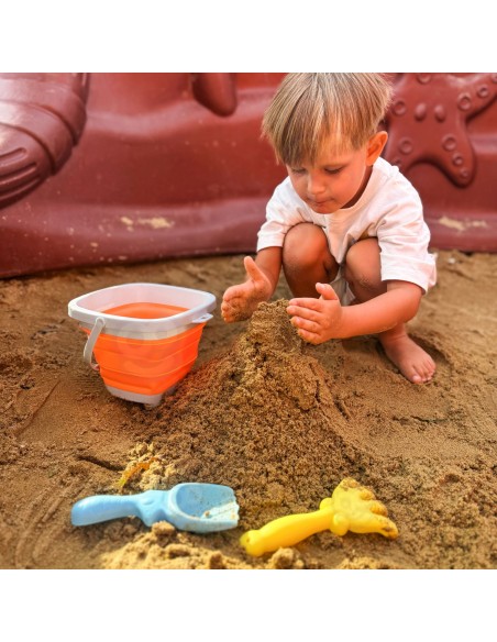 WOOPIE Folding Bucket with Rake and Shovel Set Orange