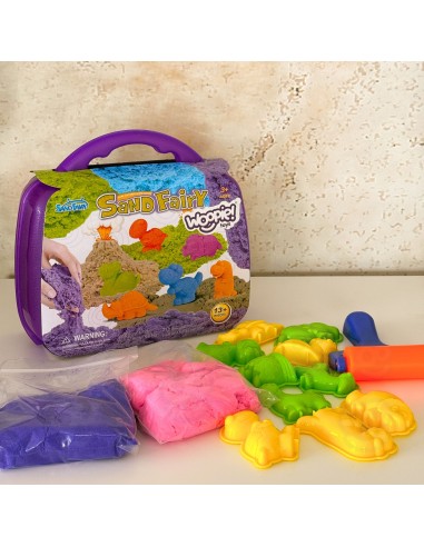 WOOPIE kinetinio smėlio rinkinys dinozaurams, lagaminas, 19 vnt.