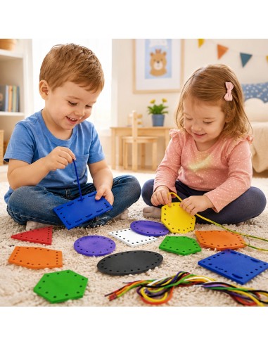 VIGA Wooden Montessori Threading Shapes for Children