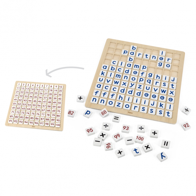 VIGA Drewniana Edukacyjna Tablica Matematyka i Alfabet 100 Elementów Montessori