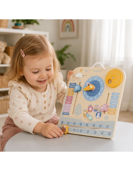 VIGA PolarB Wooden Montessori Calendar and Clock for Children