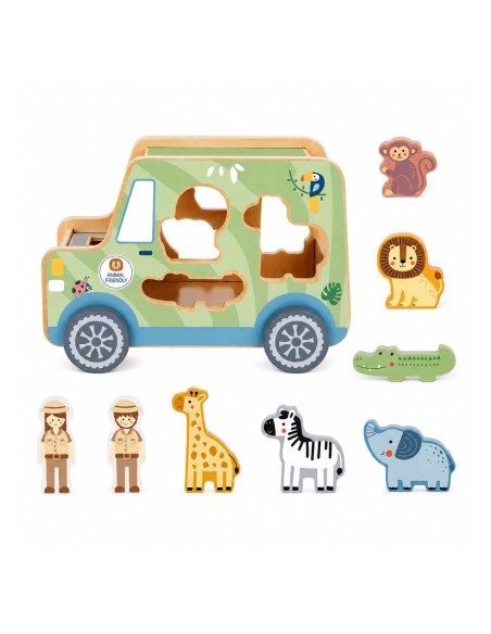 TOOKY TOY wooden safari activity car - animals 9 pcs.