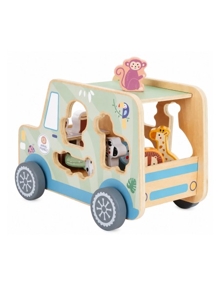 TOOKY TOY wooden safari activity car - animals 9 pcs.