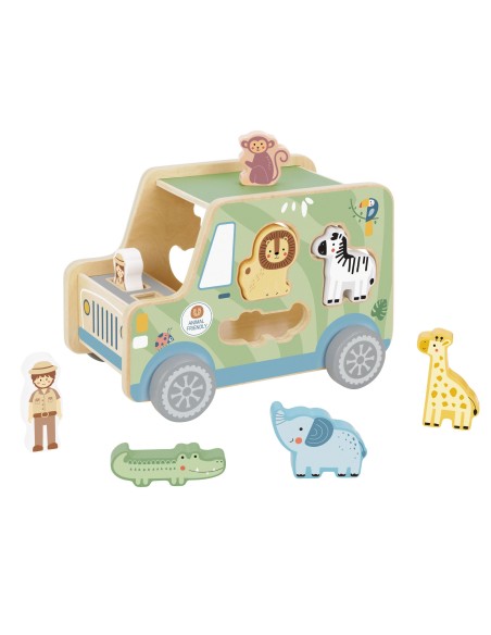 TOOKY TOY wooden safari activity car - animals 9 pcs.