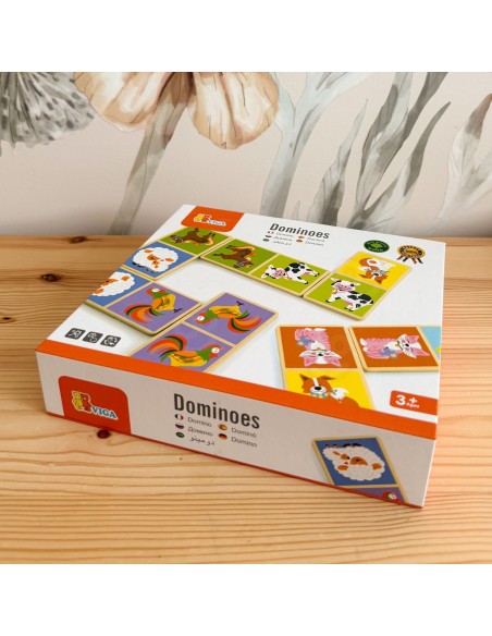 Holzdomino Legespiel Bauernhoftiere – Lernspiel von Viga