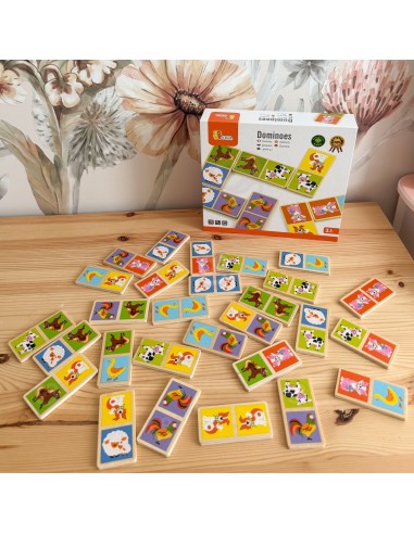 Holzdomino Legespiel Bauernhoftiere – Lernspiel von Viga