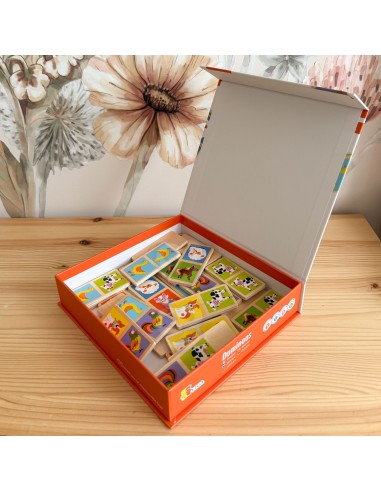 Holzdomino Legespiel Bauernhoftiere – Lernspiel von Viga