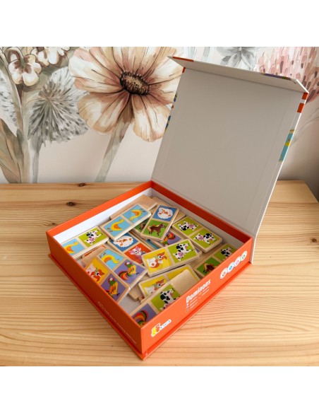 Holzdomino Legespiel Bauernhoftiere – Lernspiel von Viga