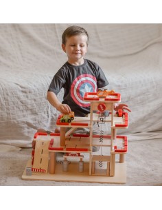 VIGA Holz-Parkhaus mit Aufzug und 4 Autos - Spielzeug für Kinder 2