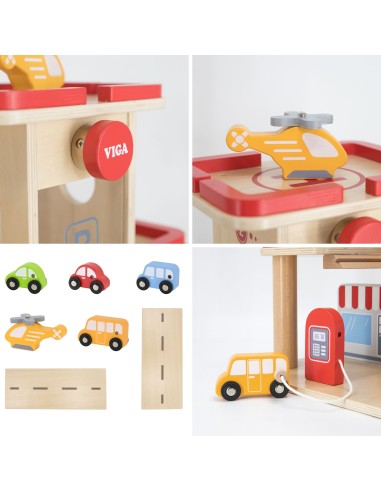 Wooden Parking Garage with Lift VIGA - 4 Cars and a Helicopter