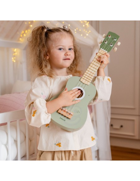 Viga medinė ukulele vaikams žalios su natomis