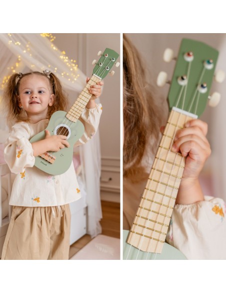 Viga medinė ukulele vaikams žalios su natomis