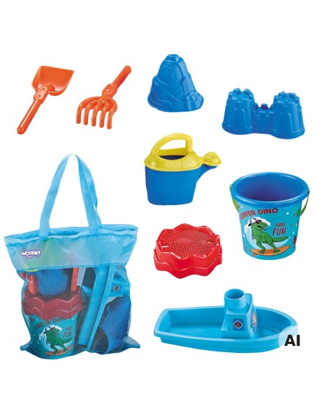 Woopie Blue Sand Beach Set with Boat and Bag 9 Pieces