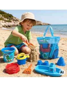 Woopie Blue Sand Beach Set with Boat and Bag 9 Pieces 2