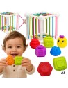 WOOPIE BABY Elastingas sensorinis kubas rūšiuoklis vaikams Su gyvūnėliais + barškutis 7 el.