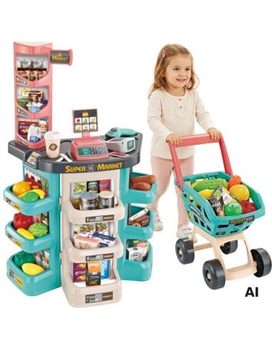 WOOPIE Supermarkt-Shop – Wagen, Korb, Kasse, Waage, Scanner (47-teilig)