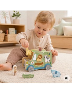 TOOKY TOY wooden safari activity car - animals 9 pcs. 2