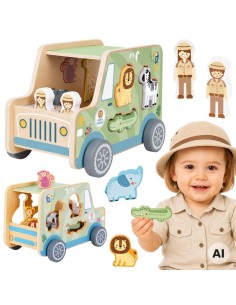TOOKY TOY wooden safari activity car - animals 9 pcs.