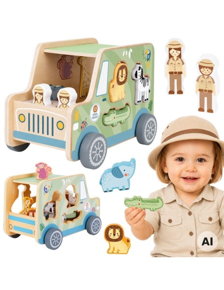 TOOKY TOY wooden safari activity car - animals 9 pcs.