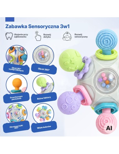 Woopie 3-in-1 sensory toy - teether and rattle