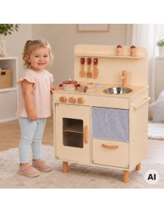 TOOKY TOY wooden beige kitchen for children - 10-piece set 2